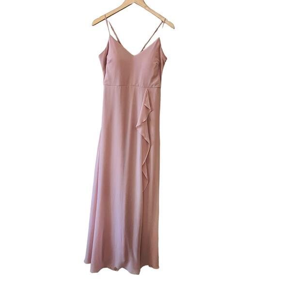 Birdy Grey Theresa Ruffle Trim Spagetti Strap Maxi Dress Size S Small Taupe - Picture 3 of 11